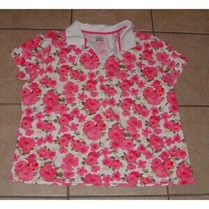LIKE NEW Pink Floral Plus Sz 1X Cotton Blend Collared Shirt BASIC EDITIONS